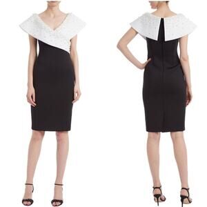Badgley Mischka Monochrome Pearl Adorned Cocktail Dress sz 2